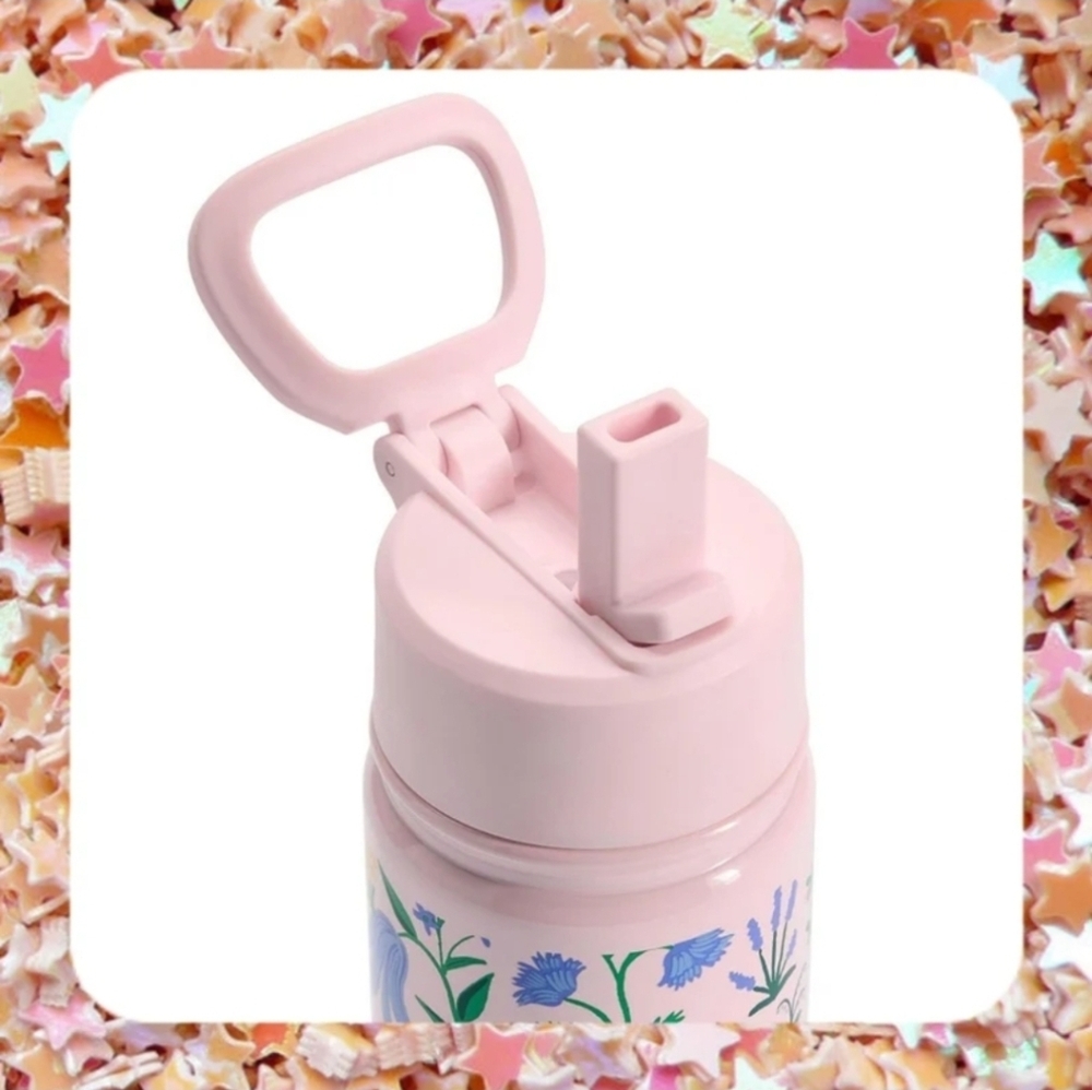 Pottery Barn x Rifle Paper Co. Bramble Fields Pink Flip Straw Water Bottle - Picture 2 of 2